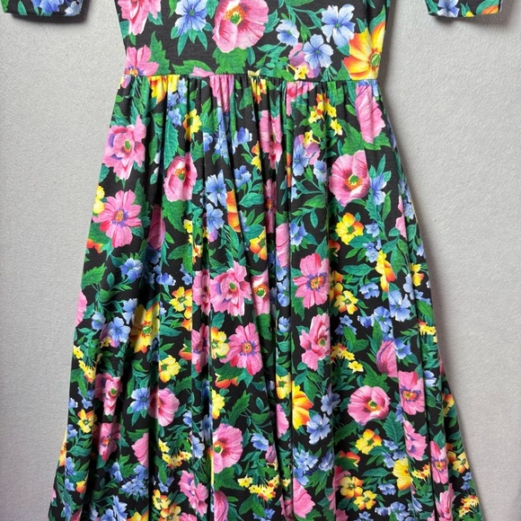 Expo Vintage Women's 80's Puff Sleeve Floral Cotton Blend Lace Collar Dress 10 - Picture 4 of 16